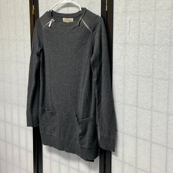 Michael Kors Zipped Crew Neck Long Sleeve Patch Pocket Tunic Sweater Grey S - Picture 4 of 11